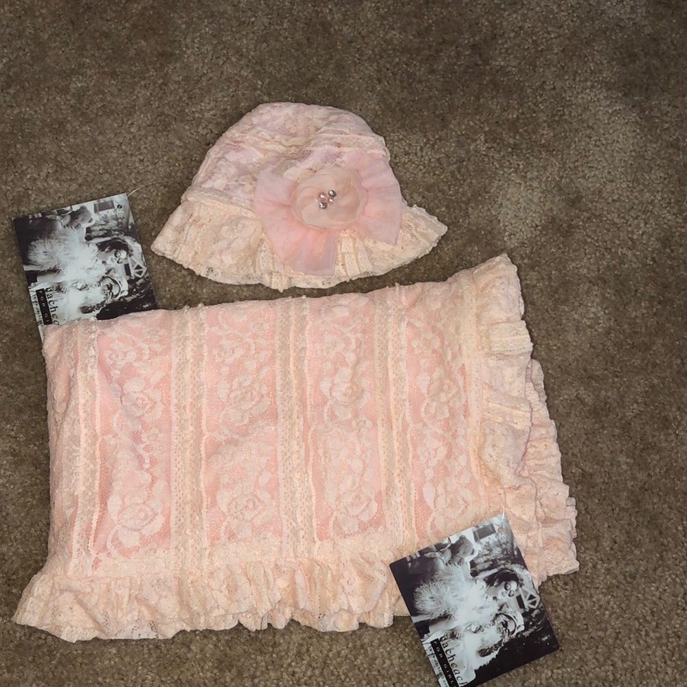 Blush Lace Blanket and Hat